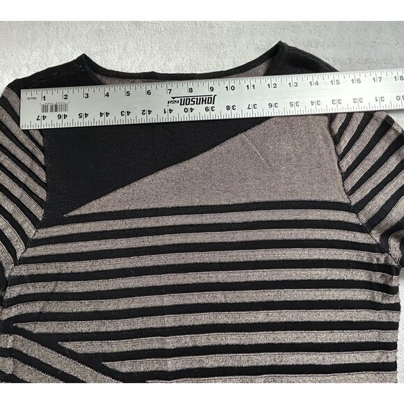 Dana Buchman Womens Black & Beige Striped Shimmer Knit Top Size Large 3/4 Sleeve - Picture 6 of 9